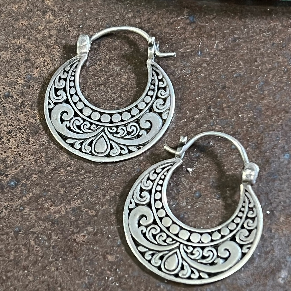 Vintage Boho Bali Beach Hoops 925 Sterling